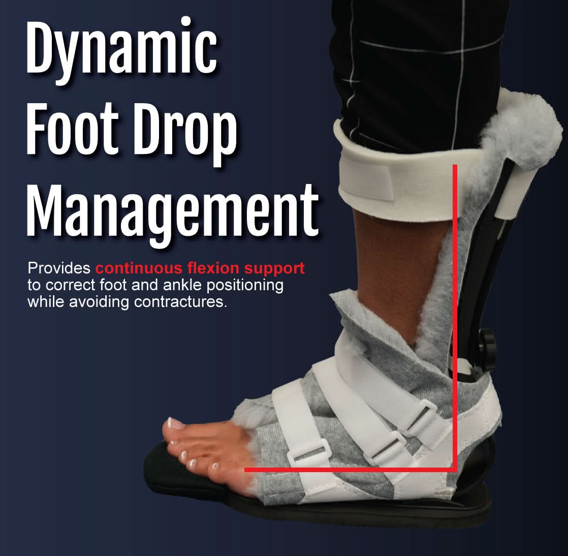White MPO Active ambulatory foot drop brace secured with three adjustable straps around the foot and ankle, worn on a.