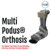 Gray and white Multi Podus® Orthosis boot with adjustable straps, black sole, and firm ankle support, made in the USA by.