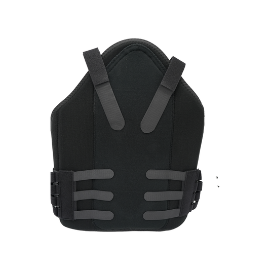 Black RCAI TLSO back brace with adjustable straps and hook-and-loop closures, made in the USA, top choice for B2B.