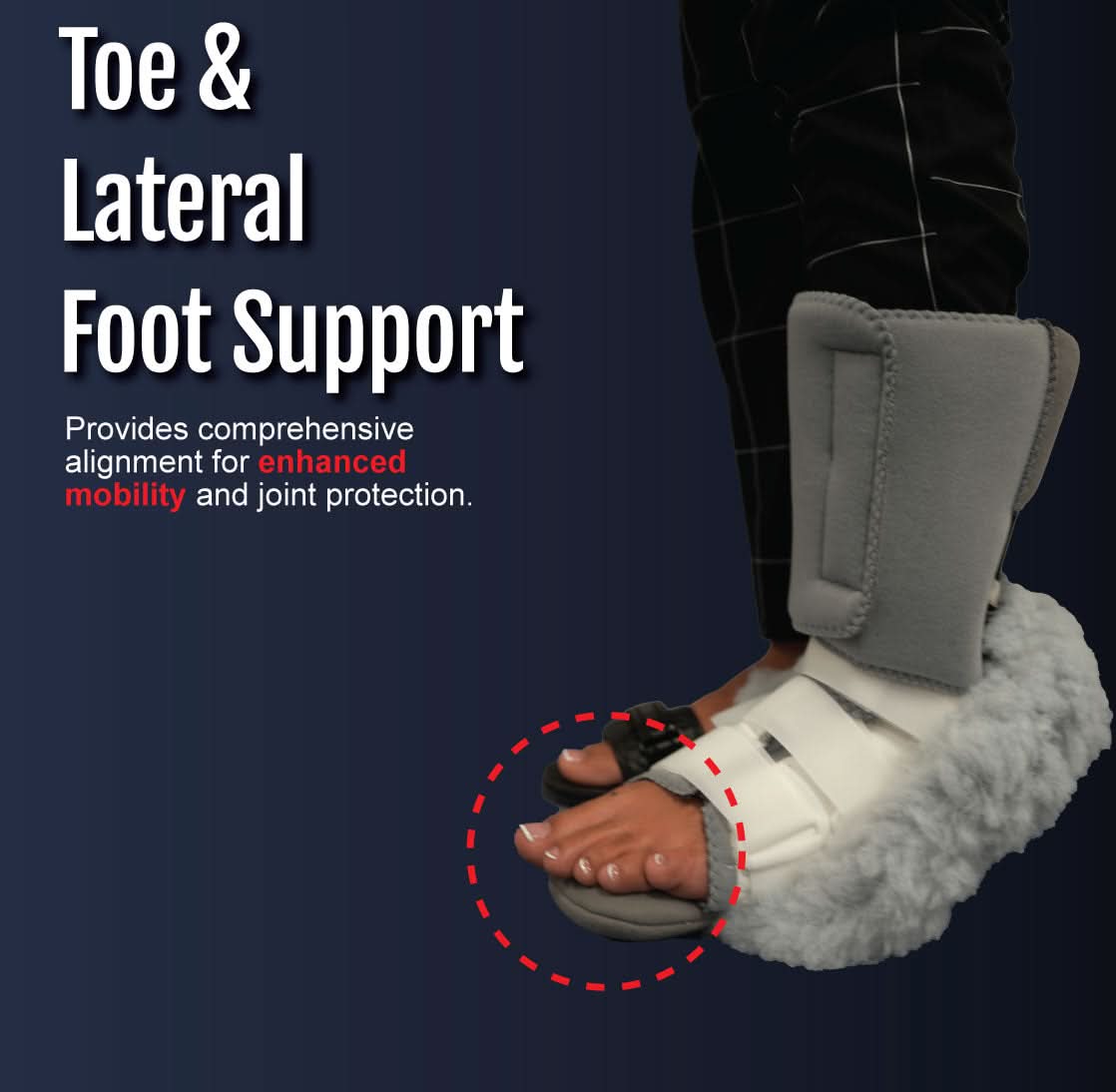 Orthopedic Phase II Multi Podus System foot brace in white with grey lateral support strap, designed for toe and lateral.