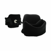 Black pediatric abduction bar with padded fabric straps and adjustable metal connectors, ergonomic design made in the USA,.