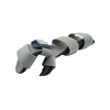 Pediatric resting hand orthosis in gray with blue inner padding, adjustable soft straps, made in the USA, best orttopedic.