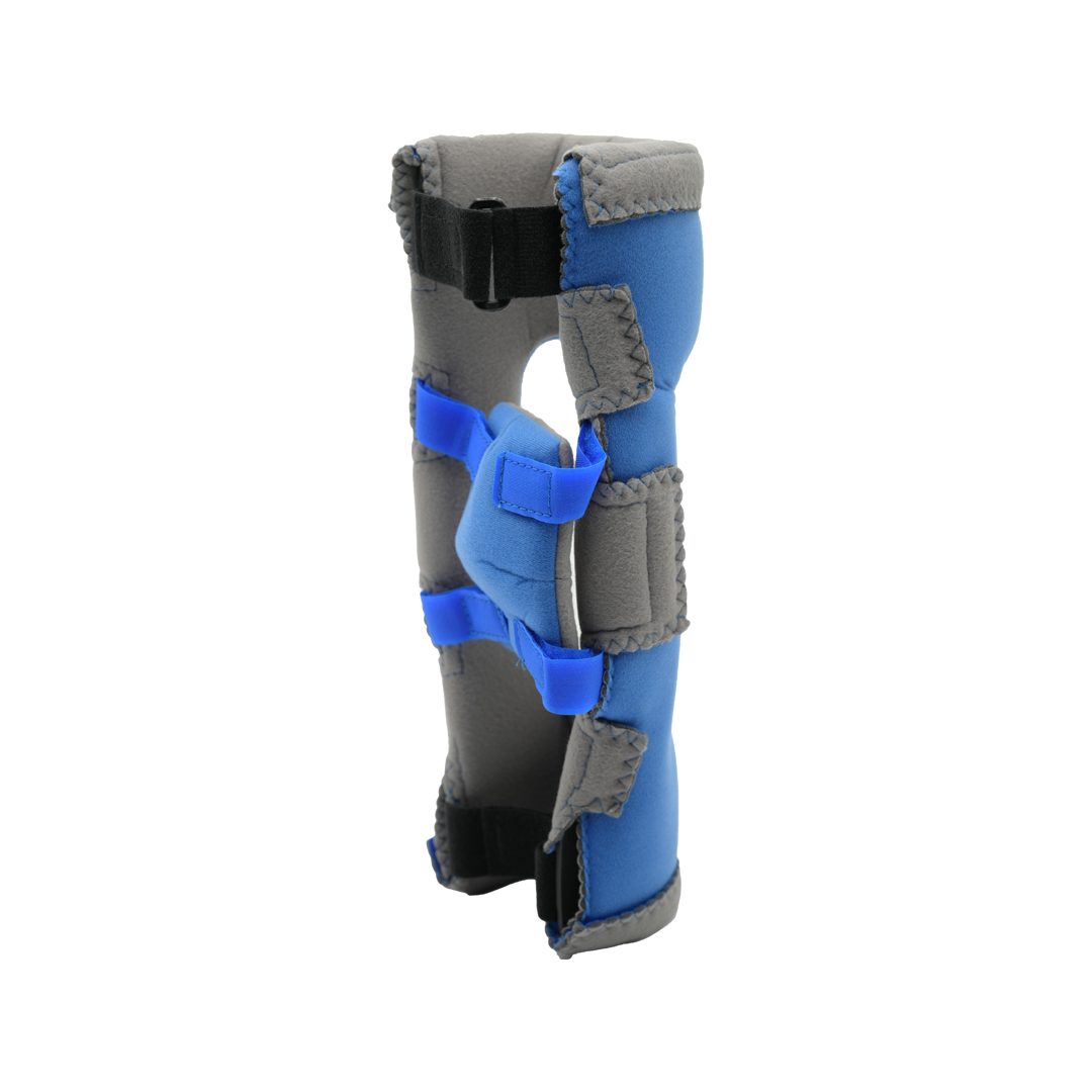 Adjustable RCAI Respond ROM elbow orthosis brace in gray and blue with multiple padded straps, made in the USA, best.