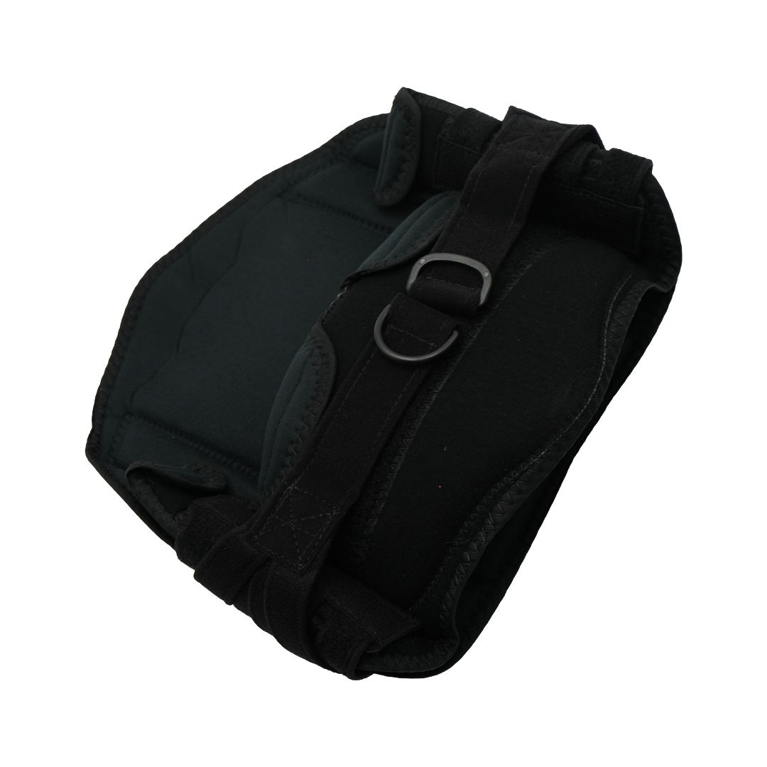 Black RCAI LSO Short Front orthopedic brace with adjustable straps and metal D-ring, made in the USA, ideal for B2B.