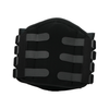 Black lumbar support brace with four adjustable gray straps and buckle closures, made in the USA by RCAI, top-quality B2B.