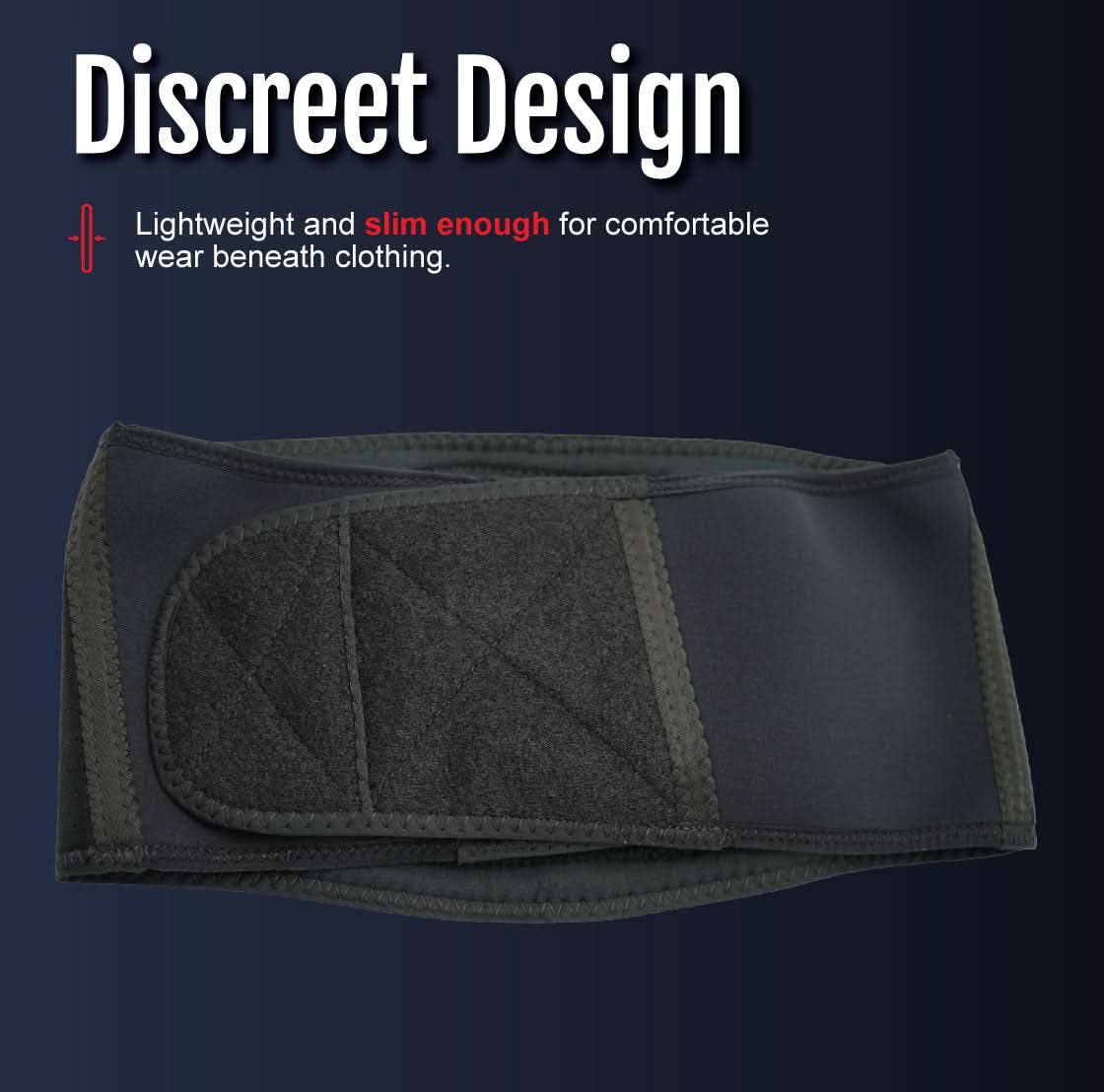 Black RCAI Basic Lumbar Sacral Orthosis with quilted front panel and adjustable Velcro straps, made in the USA, best.