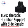 Black Thoracic Lumbar Support with adjustable side panels and shoulder straps, made in the USA, best orthopedic brace by.