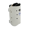 White medium-sized humeral fracture brace with padded black interior, ventilation holes, and adjustable white straps, made.