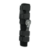 Black semi-rigid ratchet POP knee brace with four adjustable straps and metal hinge, made in the USA, top-quality best.