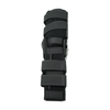 Black semi-rigid ratchet POP knee brace with multiple adjustable straps and metal hinges, made in the USA, best orthopedic.
