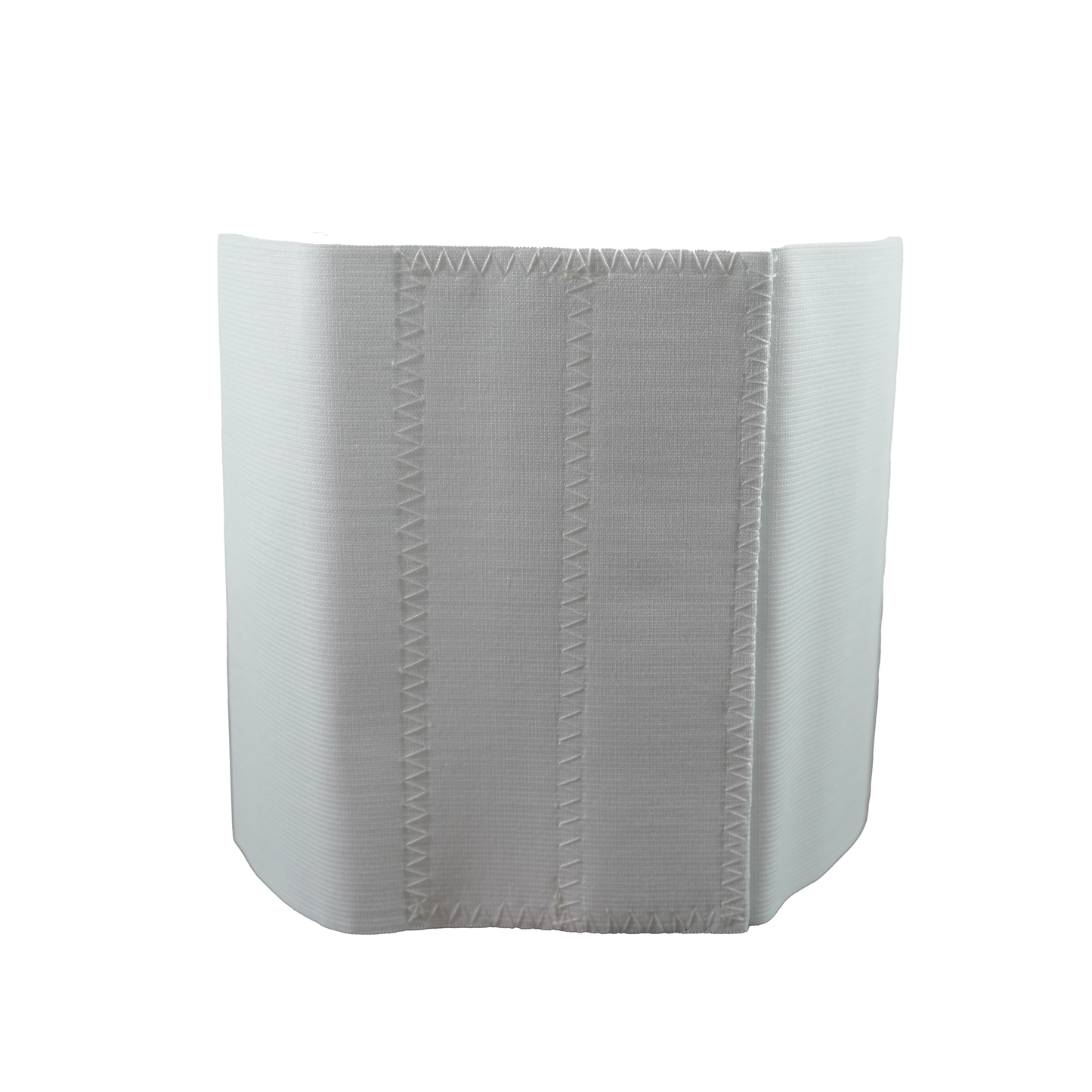 White RCAI abdominal binder with wide elastic panels and vertical stitching, made in the USA, best orthopedic braces for.