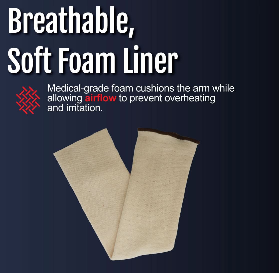Beige breathable soft foam liner for humeral arm brace by RCAI, made in the USA, ideal for B2B orthopedics wholesale and.