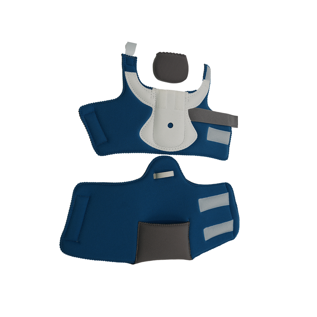 Blue and gray MPO 2000 Accessory Kit orthopedic braces with adjustable straps, made in the USA, ideal for B2B orthopedics.
