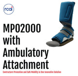 Blue MPO2000 orthopedic brace with adjustable straps and ambulatory attachment, made in the USA by RCAI, ideal for B2B.