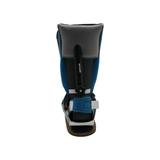 Blue and black MPO2000 ambulatory ankle brace with padded back, adjustable straps, and solid heel support, made in the USA,.