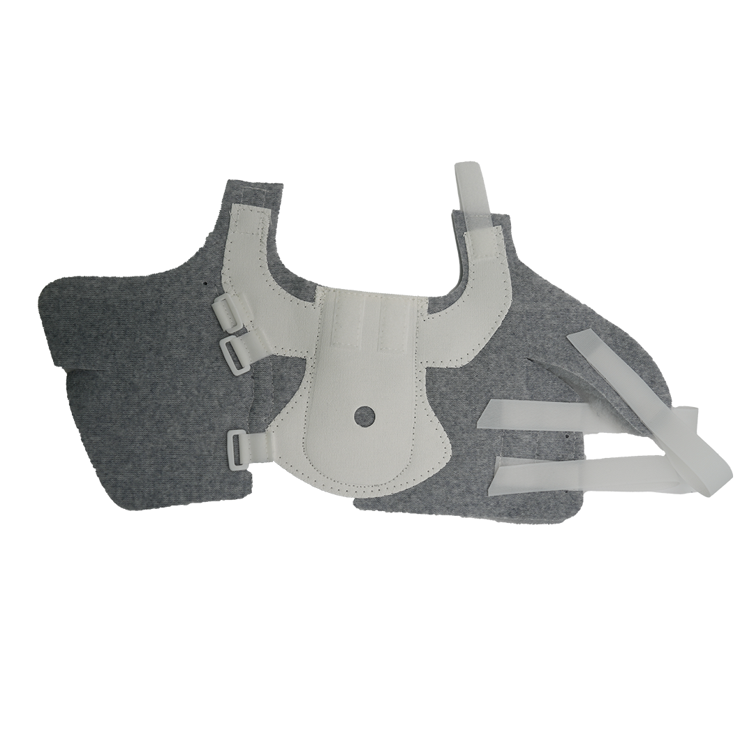 Gray and white orthotic brace with adjustable straps and buckle, made in the USA, best orthopedic braces from RCAI for B2B.