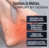 Close-up of heel with visible redness and swelling, highlighting conditions like heel ulcers, plantar flexion contractures,.