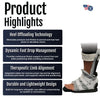 Orthopedic foot brace with ambulatory attachment in black and beige, featuring heel offloading technology and dynamic foot.