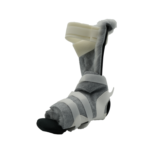 Gray and white MPO Active ambulatory brace with multiple adjustable straps and cushioned interior, made in the USA, best.