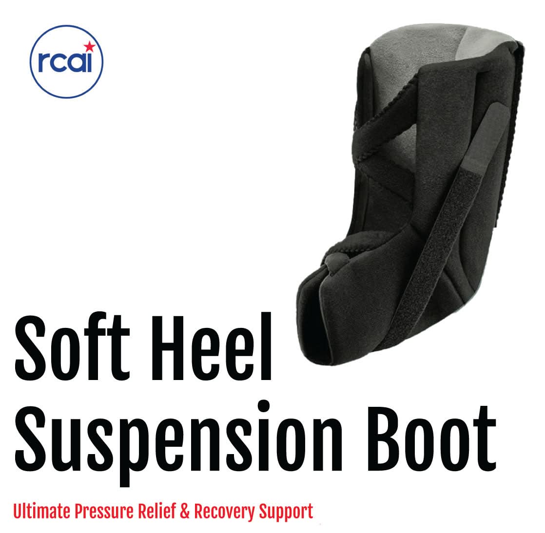Black Soft Heel Suspension Boot with padded cushioning and adjustable straps, made in the USA by RCAI, best orthopedic.
