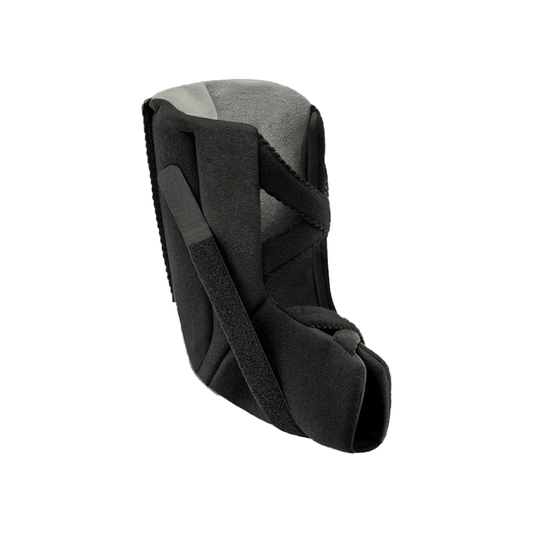 Black soft heel suspension boot with adjustable straps and gray inner lining, made in the USA, best orthopedic brace for b2b .