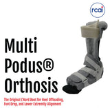 Gray and white RCAI Multi Podus® Orthosis boot with adjustable straps, padded interior, and supportive sole, made in the.