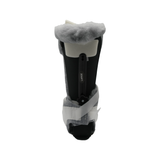 RCAI Multi Podus Orthosis in black and beige with plush gray lining, adjustable straps, metal support bar, made in the USA,.