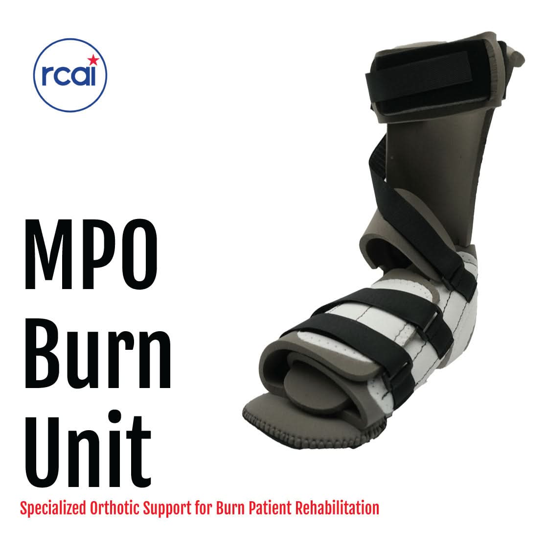 Orthopedic MPO Burn Unit brace in black and grey with adjustable Velcro straps, made in the USA, best orthopedic braces by.