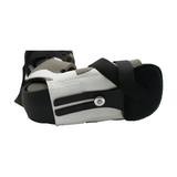 White and black MPO Burn Unit orthopedic brace with adjustable black straps, made in the USA, featuring durable materials.