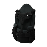 Black Short Front TLSO brace with adjustable straps and rigid support frame, made in the USA by RCAI, designed for best.