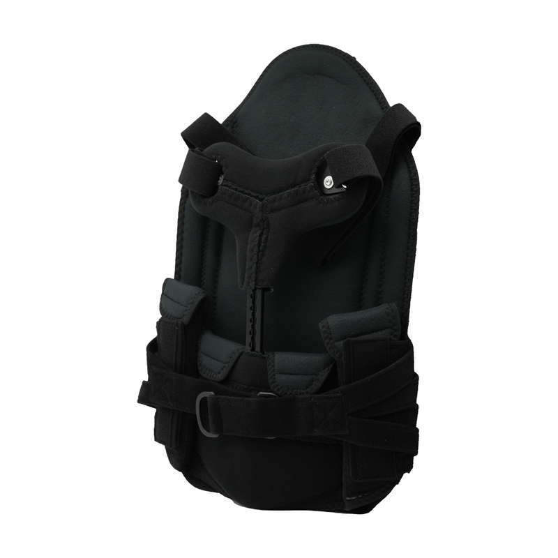 Black Short Front TLSO orthopedic brace with adjustable straps and padding, made in the USA, RCAI, top choice in B2B.