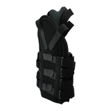 Black short front TLSO brace with adjustable Velcro straps and rigid side supports, made in the USA by RCAI, featured as a.