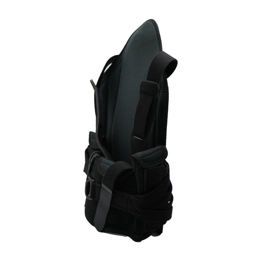 Black RCAI TLSO short front brace with adjustable straps and rigid support structure, made in the USA, best orthopedic.