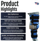 Flex Cuff Knee brace in black with blue accents, featuring open popliteal area and adjustable hook-and-loop closures, made.