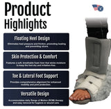 Phase II Multi Podus System orthopedic brace with floating heel design, dark gray soft fabric, and black adjustable straps,.