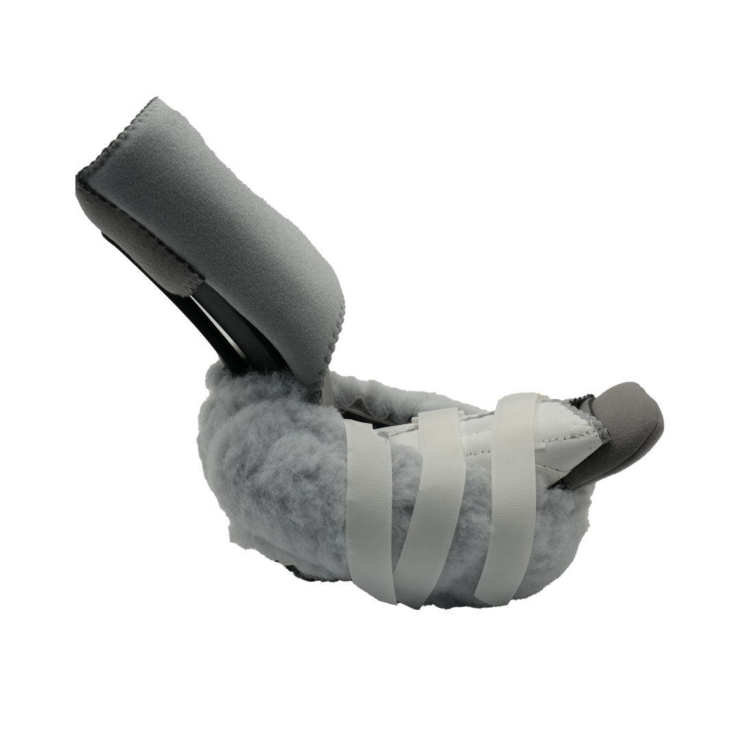 Gray orthopedic Phase II Multi Podus System with soft padded interior, sturdy straps, and durable support frame, made in the .