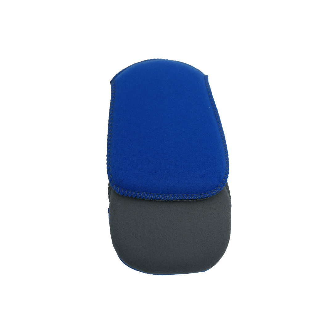 Blue and gray plantar fasciitis night splint with padded support, made in the USA, best orthopedic brace from RCAI for B2B.