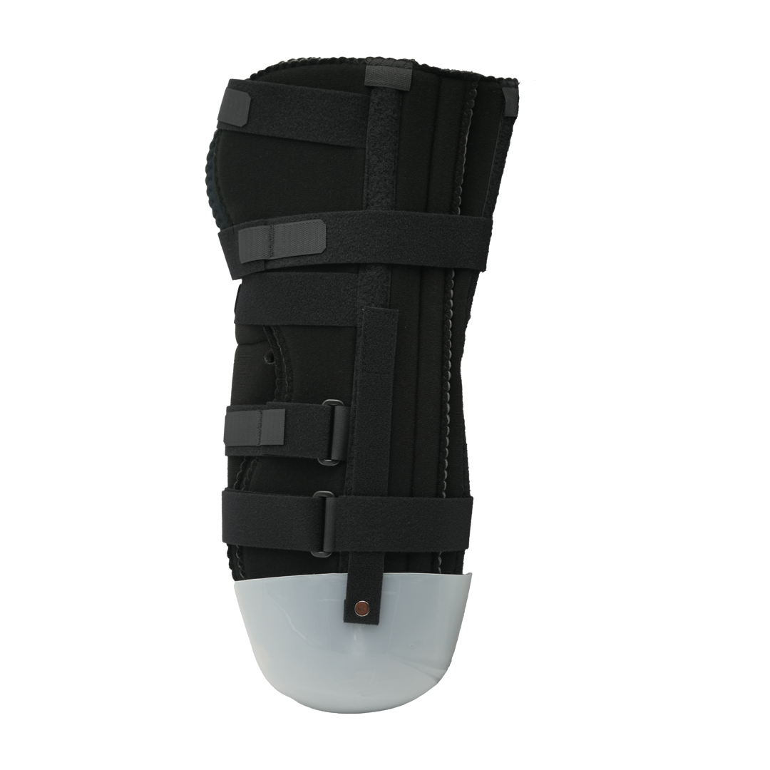 Black Below Knee Amputee Rigid Dressing Protector Tri-Panel with adjustable Velcro straps, reinforced stitching, made in the .