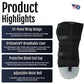 Black Below Knee Amputee Rigid Dressing Protector with tri-panel wrap, adjustable waist belt, protective distal end cap,.