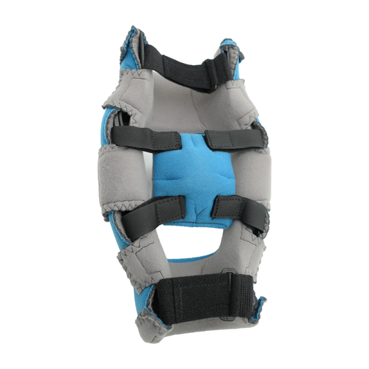 Blue and gray Premier Elbow Orthosis brace with adjustable black straps, made in the USA, best orthopedic braces, RCAI, B2B.