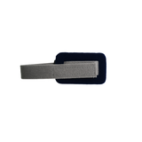 Small rectangular navy blue resting hand orthosis accessory with attached light gray adjustable strap, made in the USA, part .