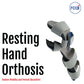Gray resting hand orthosis with adjustable velcro straps and blue anatomical support, made in the USA by RCAI, ideal for B2B .