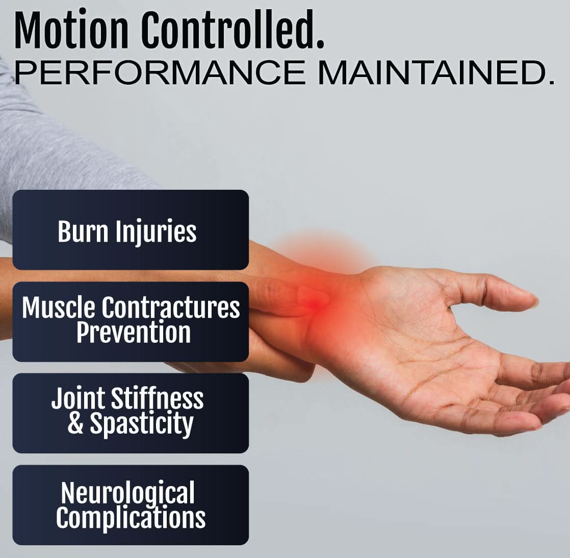 Light skin tone right hand wearing beige Resting Hand Orthosis brace from RCAI, made in the USA, designed for motion control .