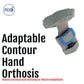 Gray adaptable contour hand orthosis with blue and gray adjustable straps, made in the USA, best orthopedic braces by RCAI.