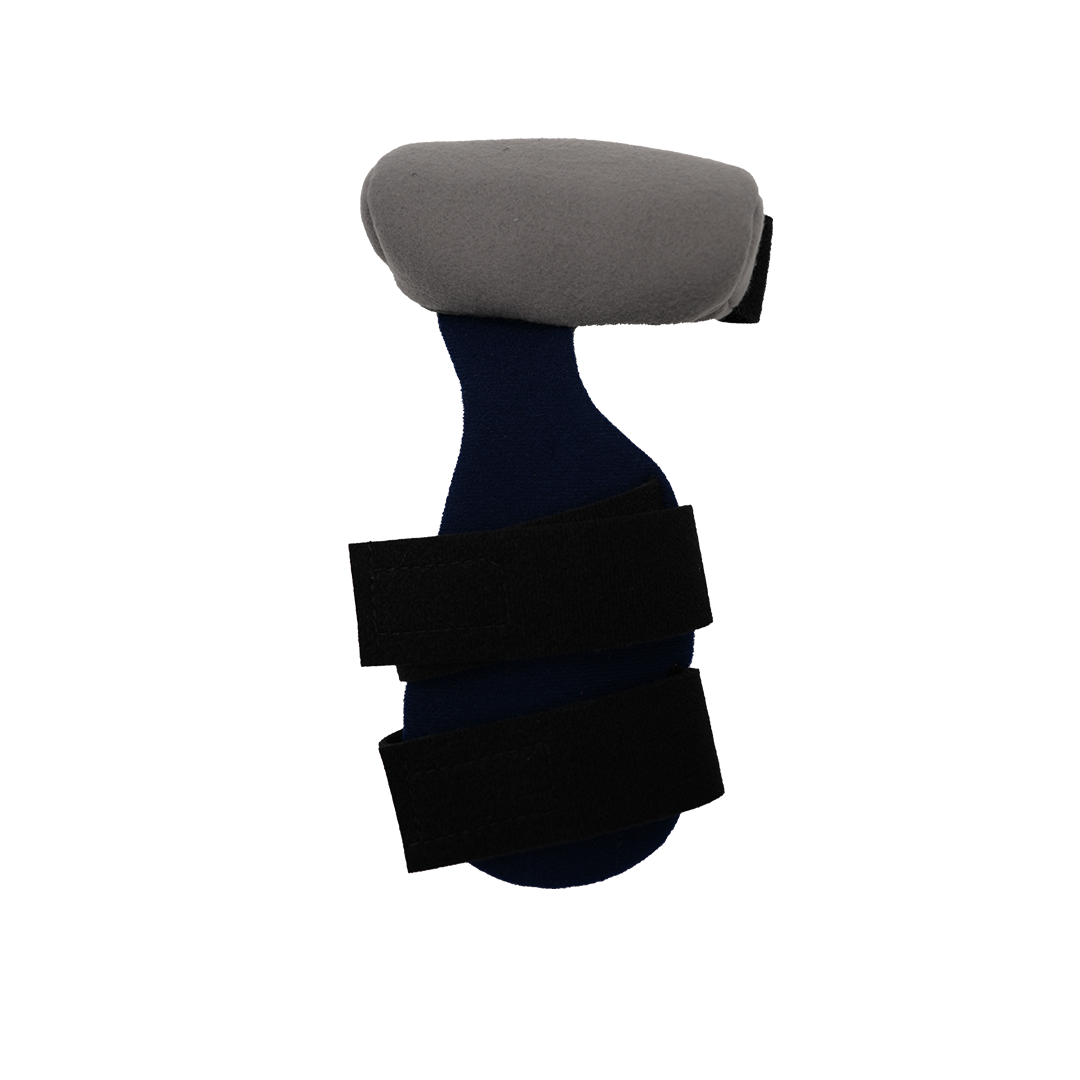 Contour hand brace in navy blue with gray padded top and two black adjustable straps, made in the USA, RCAI, best orthopedic .