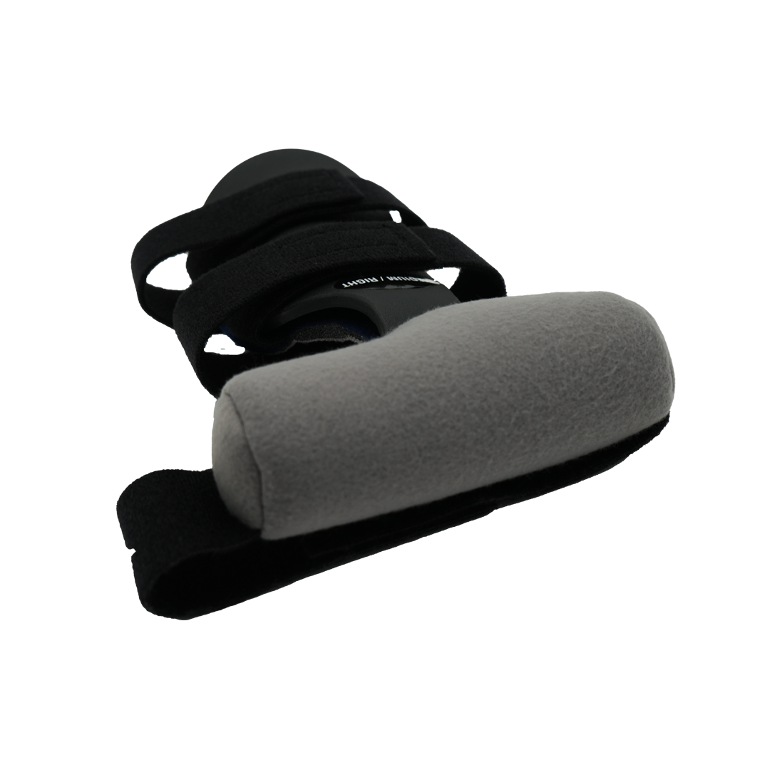 Contour hand brace in black and gray with adjustable straps, soft padded support, made in the USA, rcai, best orthopedic.