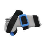 Gray RCAI geriatric hand orthosis with blue finger separators, black adjustable straps, made in the USA, best orthopedic.