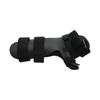Black RCAI neutral thumb resting hand splint with adjustable Velcro straps, made in the USA, designed for durable support,.