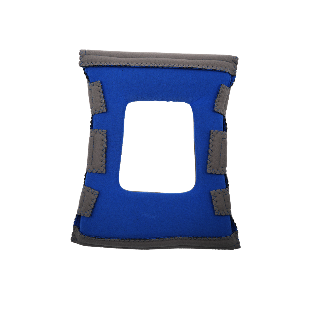 Blue Respond ROM Elbow Orthosis adjustable brace accessory with gray trim and multiple hook-and-loop straps, made in the.