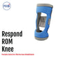 Blue and gray Respond ROM Knee brace showing adjustable straps and cushioned interior, made in the USA, RCAI, best.